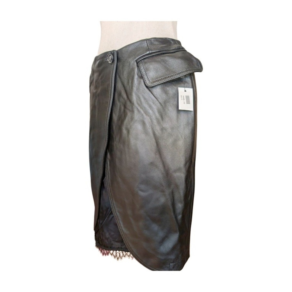 MM6 Maison Margiela Leather Wrap Skirt Black‎ Button Detail Midi Skirt Sz 42 NWT - Picture 2 of 12